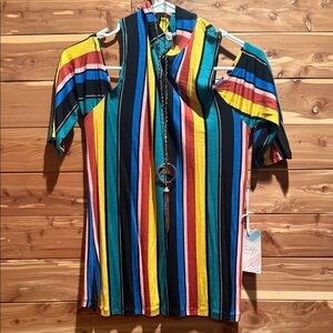 Twisted Colorful Striped Short Sleeve Top